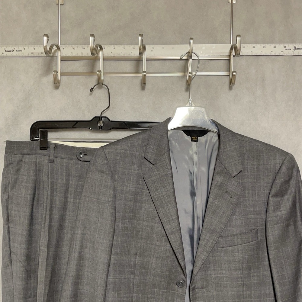 Baroni Suit Men 38S Gray Blue Windowpane Plaid Super 150 Wool 34X28.5 Pants Luxe
